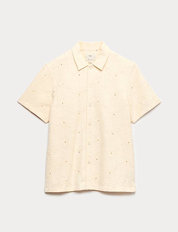 Pure Cotton Embroidered Short Sleeve Shirt - DK