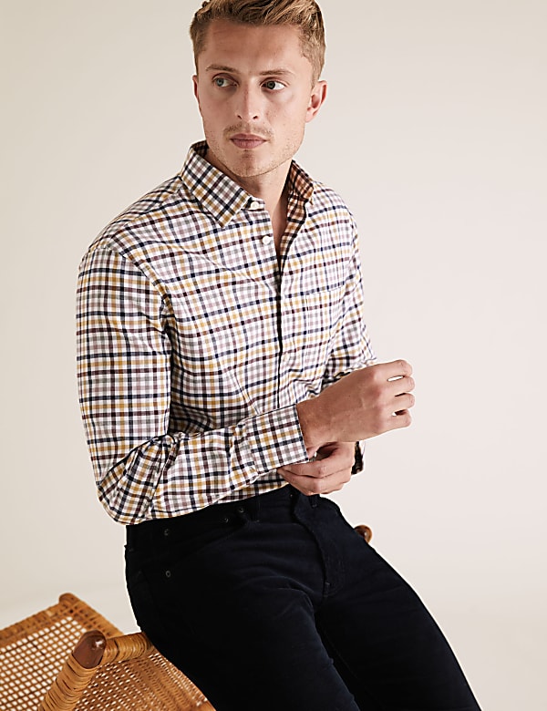 Regular Fit Brushed Cotton Checked Shirt
