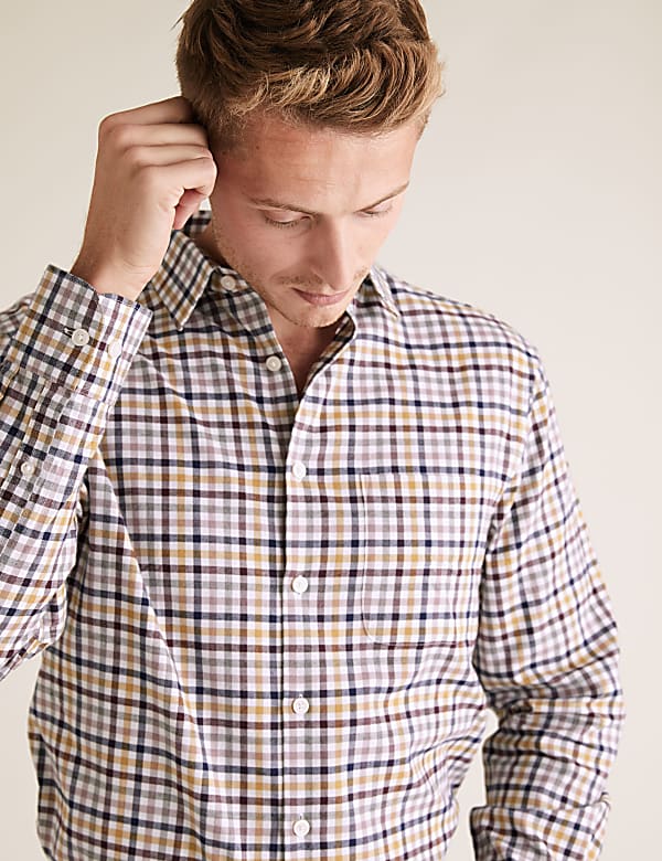 Regular Fit Brushed Cotton Checked Shirt