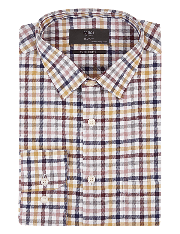 Regular Fit Brushed Cotton Checked Shirt