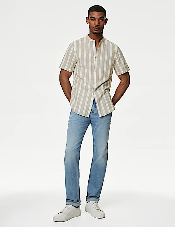 Easy Iron Cotton Linen Blend Grandad Collar Shirt - KG