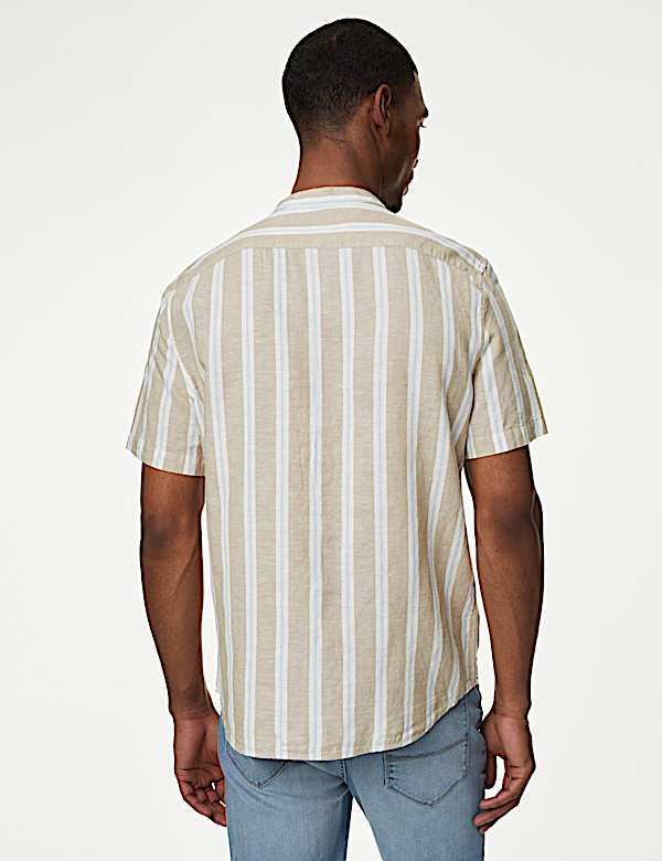 Easy Iron Cotton Linen Blend Grandad Collar Shirt - KG