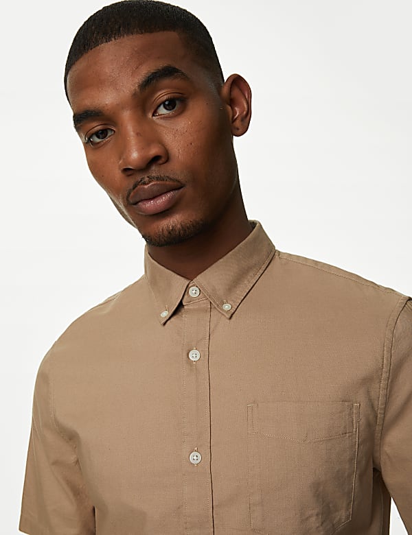 Easy Iron Pure Cotton Oxford Shirt BROWN Shirts M S FR