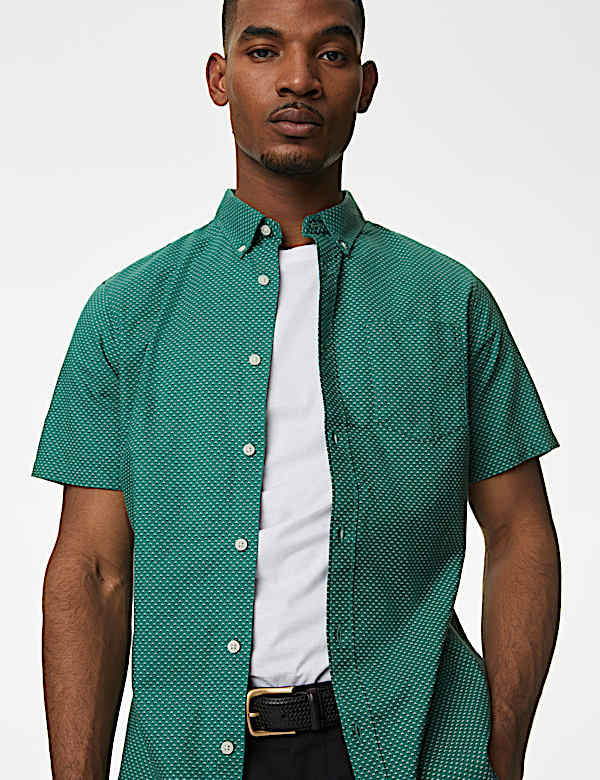 Easy Iron Pure Cotton Print Oxford Shirt - ID