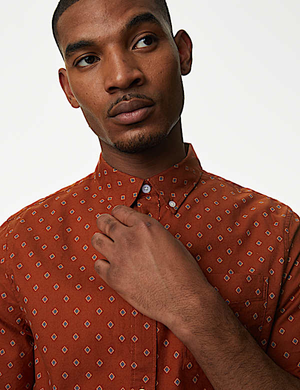 Easy Iron Pure Cotton Print Oxford Shirt - DK