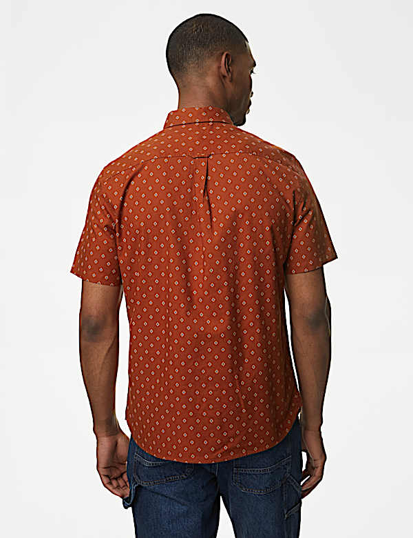 Easy Iron Pure Cotton Print Oxford Shirt - DK
