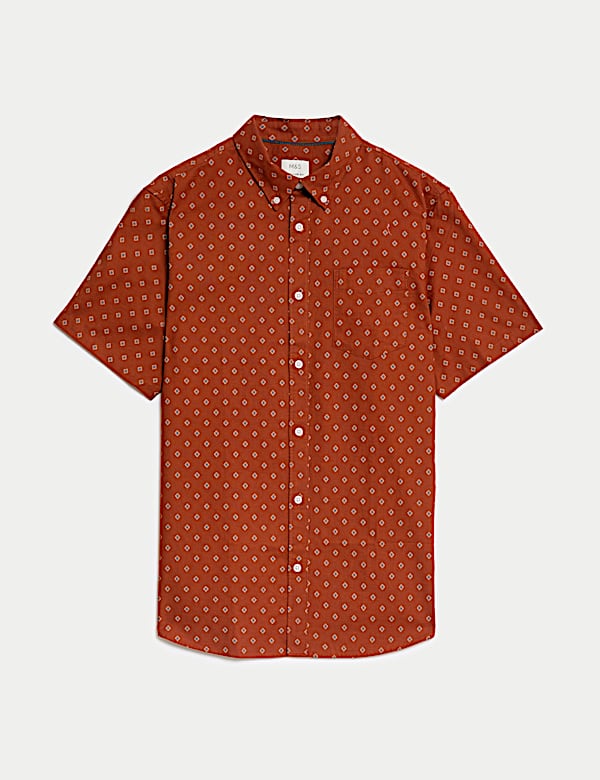 Easy Iron Pure Cotton Print Oxford Shirt - DK