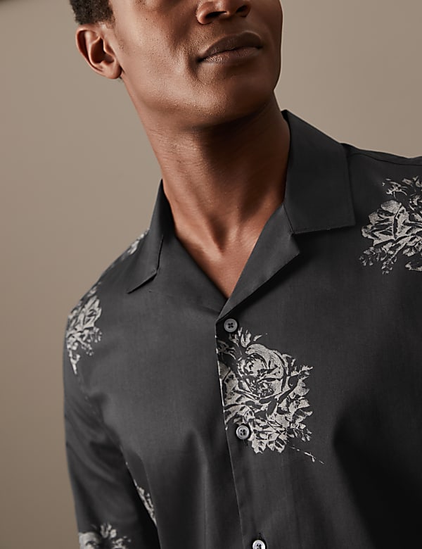 Cotton Rich Floral Cuban Collar Shirt