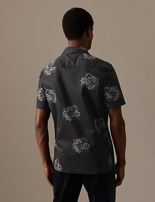 Cotton Rich Floral Cuban Collar Shirt
