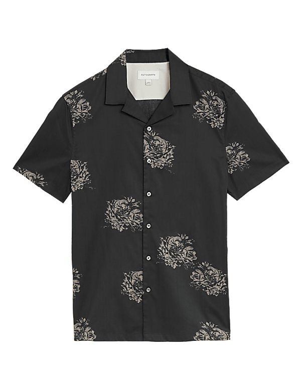 Cotton Rich Floral Cuban Collar Shirt