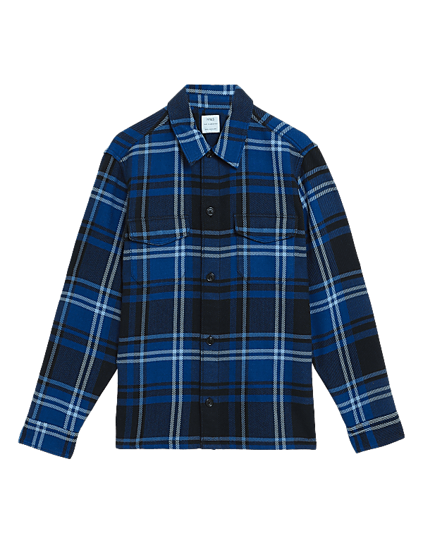 Cotton Blend Check Overshirt