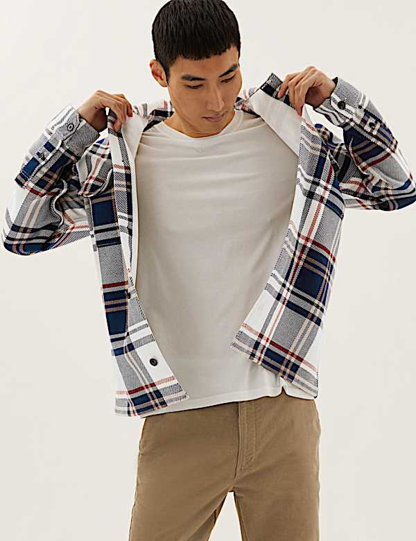 Cotton Blend Check Overshirt