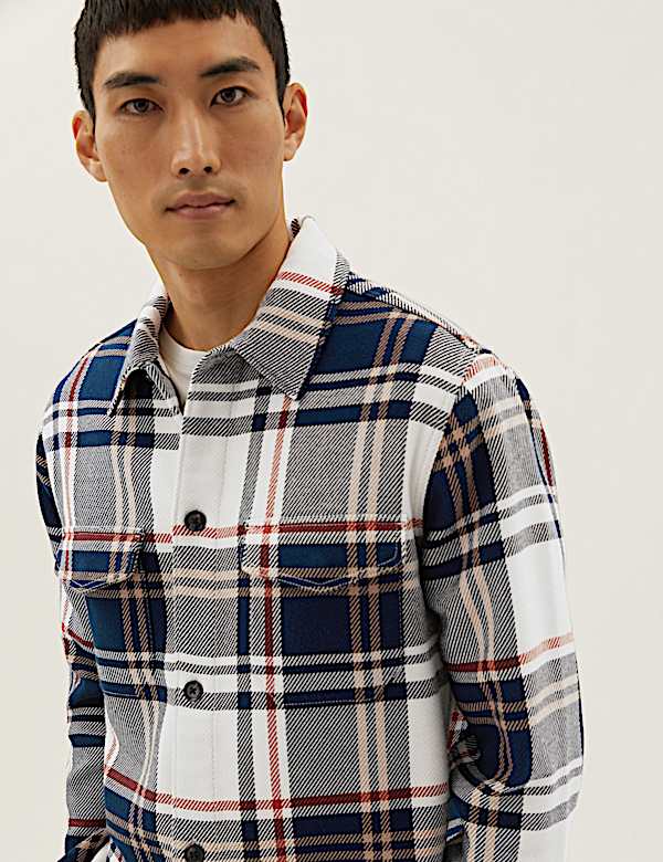 Cotton Blend Check Overshirt
