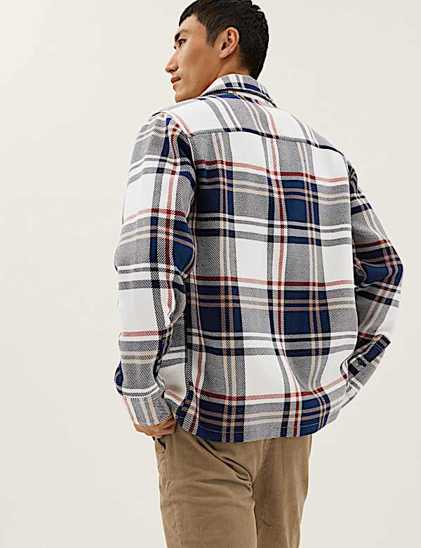 Cotton Blend Check Overshirt