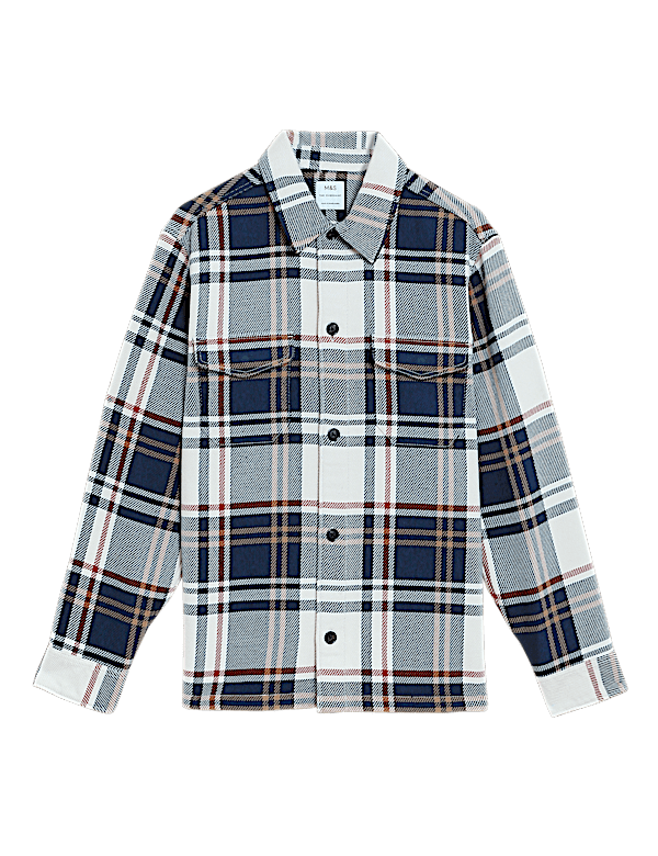 Cotton Blend Check Overshirt