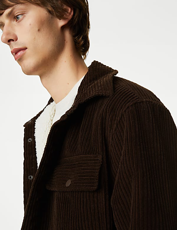Pure Cotton Corduroy Borg Lined Shacket - HU