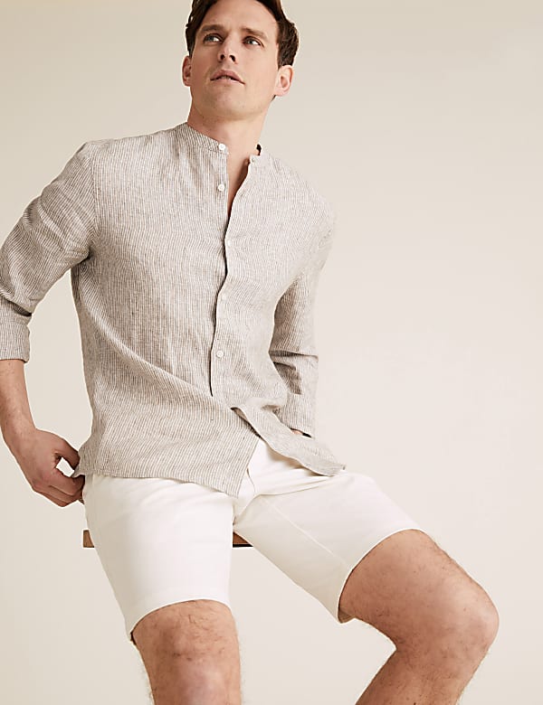 Pure Linen Grandad Collar Shirt