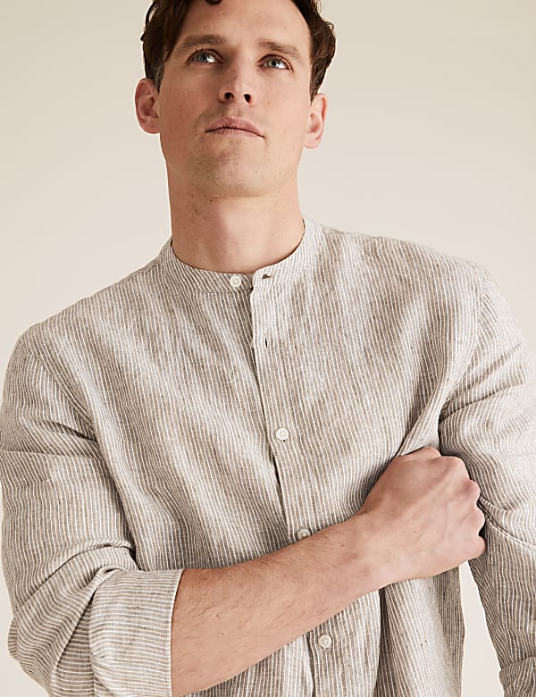 Pure Linen Grandad Collar Shirt