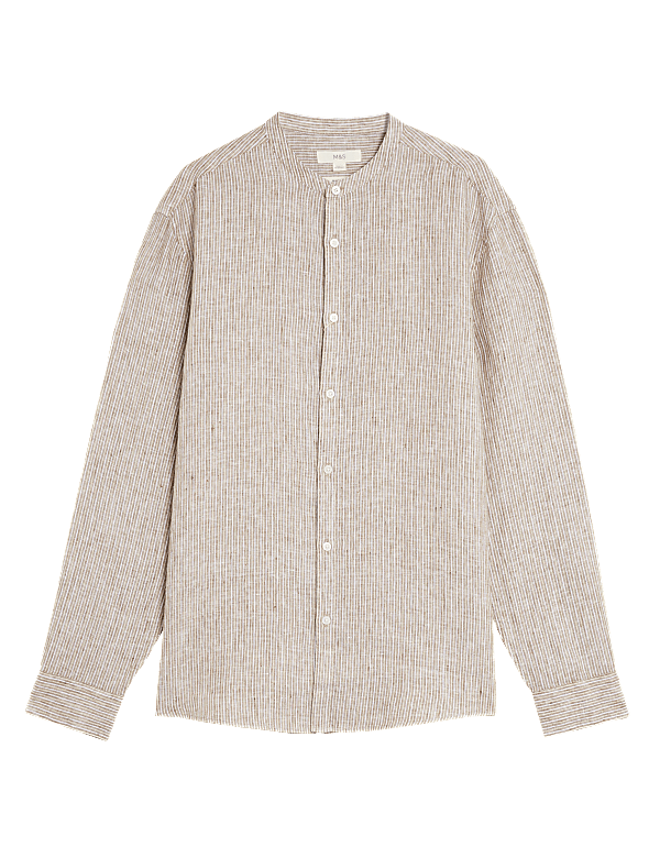 Pure Linen Grandad Collar Shirt