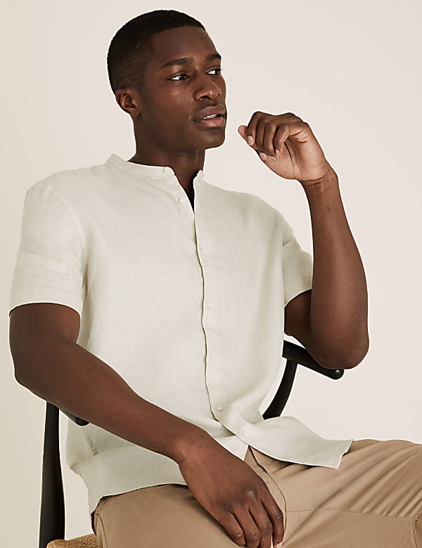 Camisa con cuello panadero 100 lino BLACK Camisas M S US