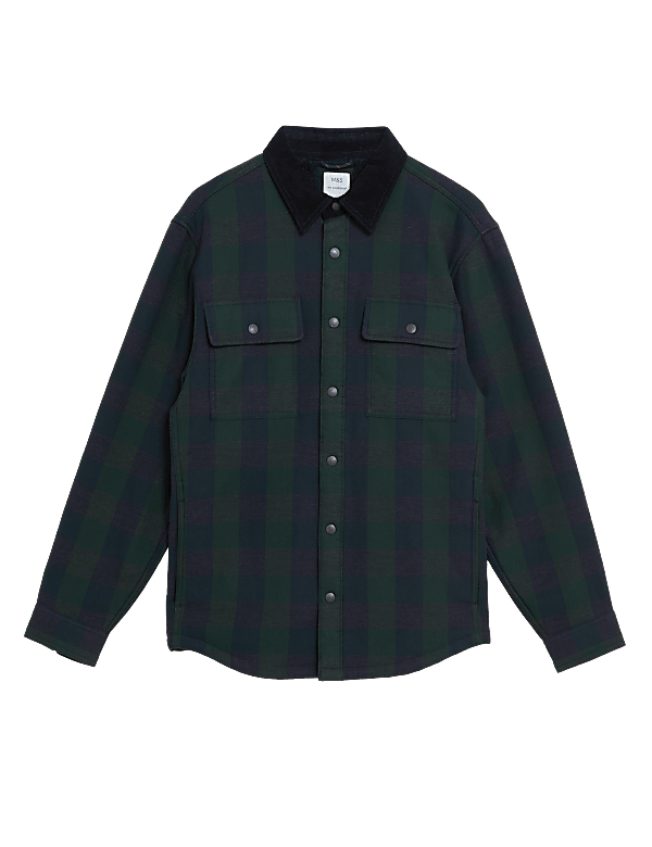 Cotton Blend Borg Lined Check Shacket