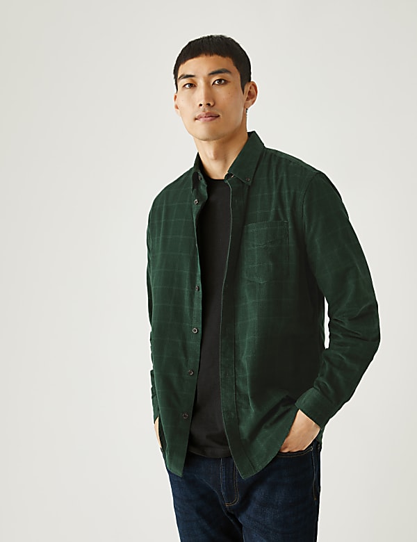 Pure Cotton Corduroy Check Shirt CHARCOAL Shirts M S US