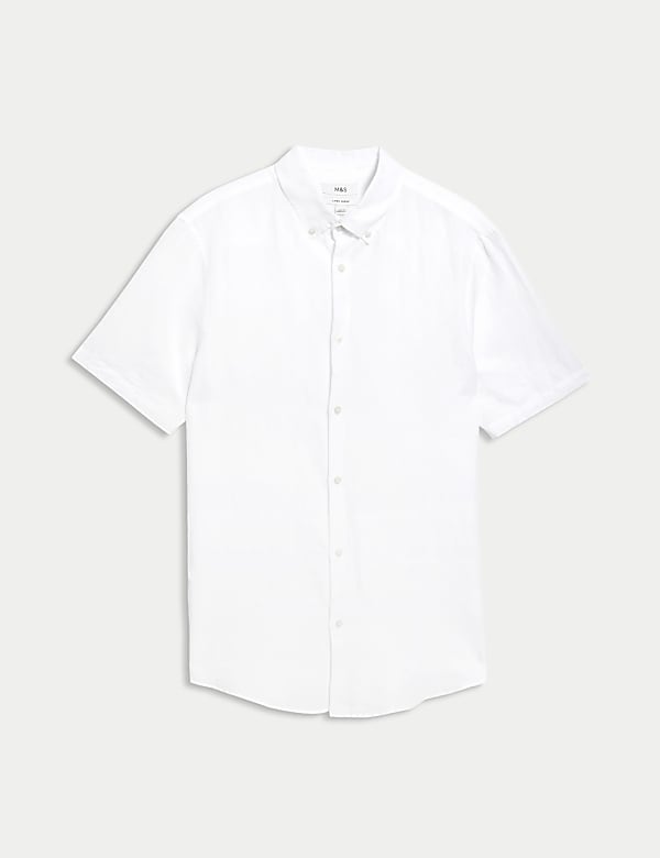 Chemise en coton et lin &agrave; manches courtes - CH
