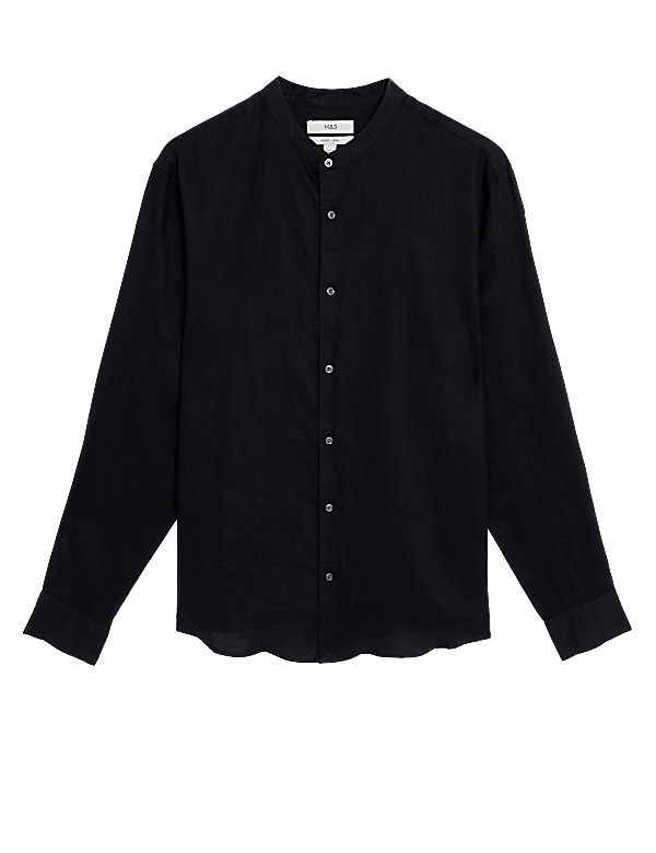Pure Linen Grandad Collar Shirt