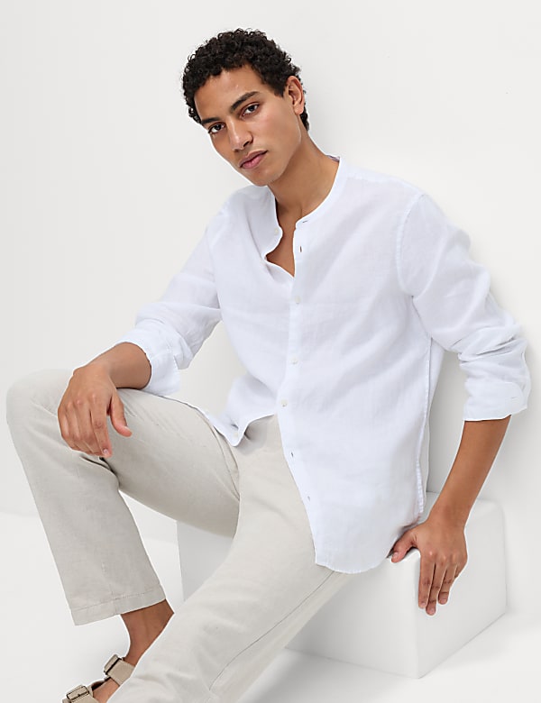Pure Linen Grandad Collar Shirt