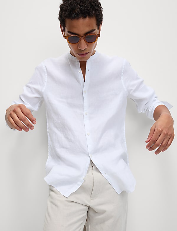Pure Linen Grandad Collar Shirt
