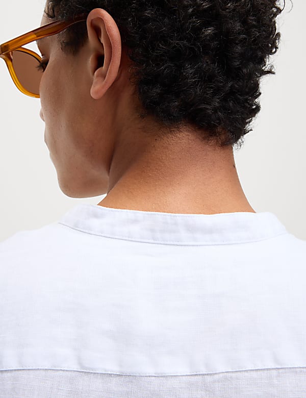 Pure Linen Grandad Collar Shirt