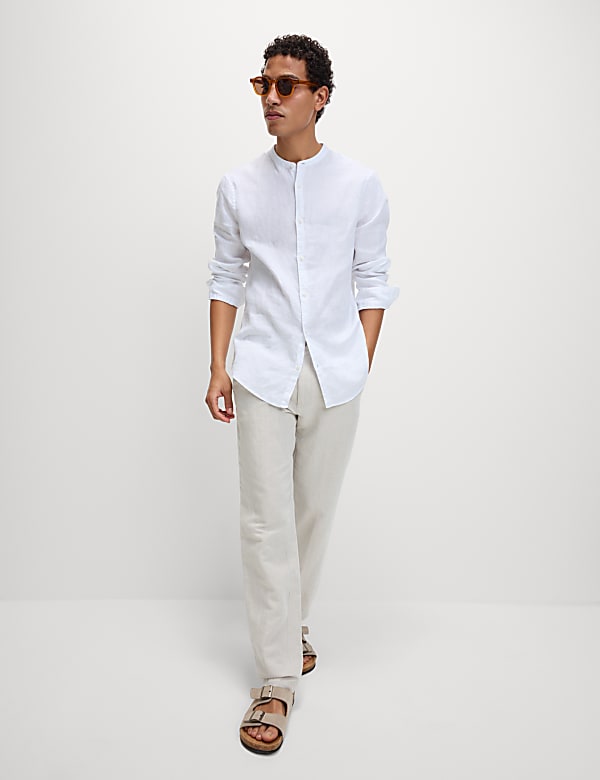 Pure Linen Grandad Collar Shirt