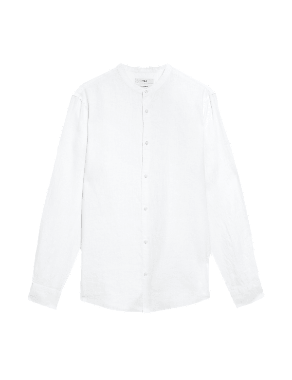 Pure Linen Grandad Collar Shirt