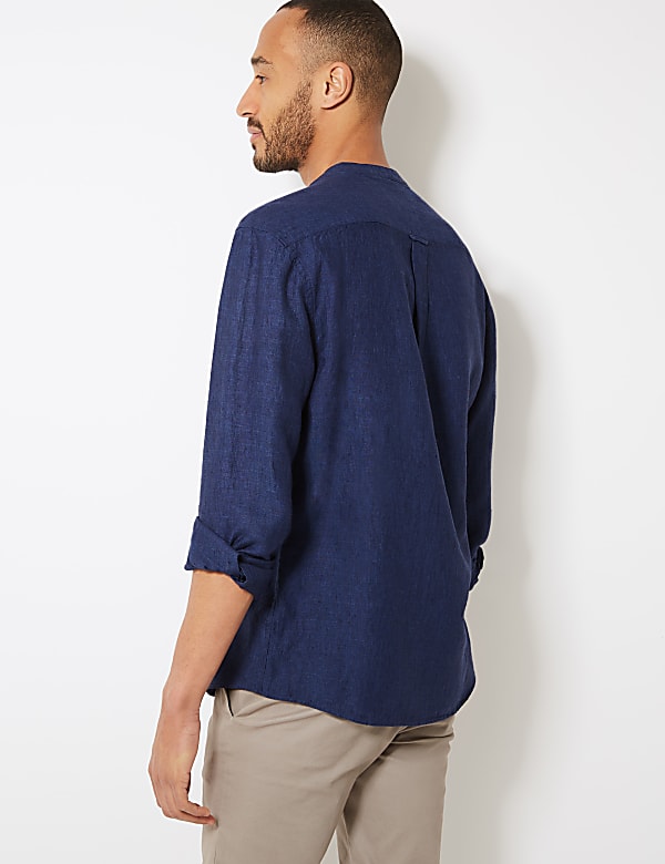 Pure Linen Grandad Shirt with Pocket