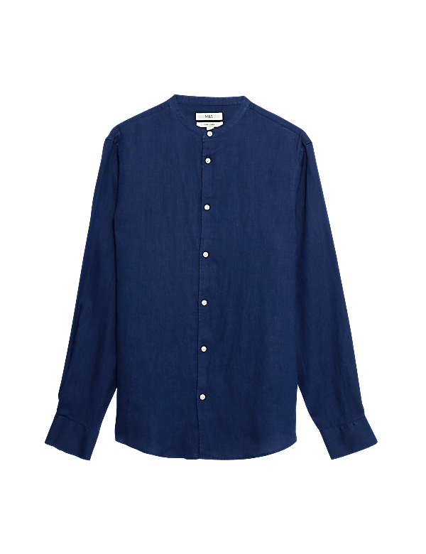 Pure Linen Grandad Collar Shirt