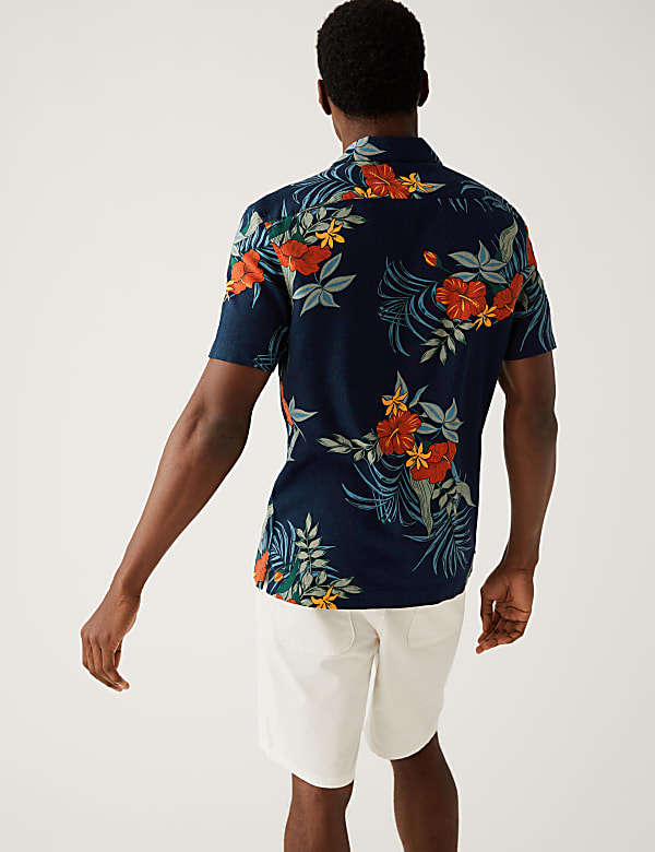 Linen Blend Hawaiian Cuban Collar Shirt
