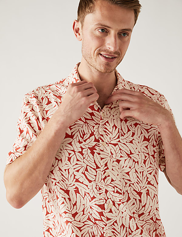 Linen Blend Leaf Print Shirt