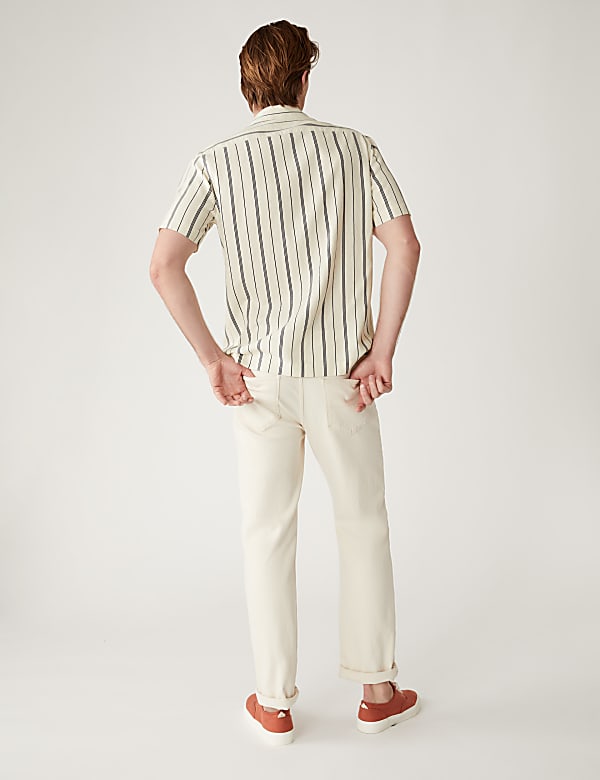 Linen Blend Striped Cuban Collar Shirt