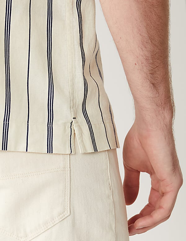 Linen Blend Striped Cuban Collar Shirt