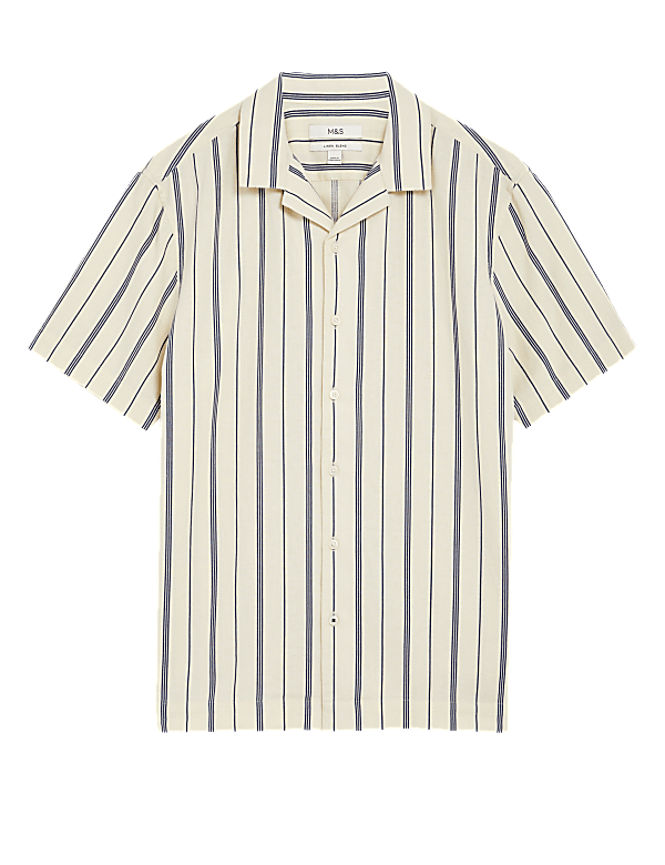Linen Blend Striped Cuban Collar Shirt