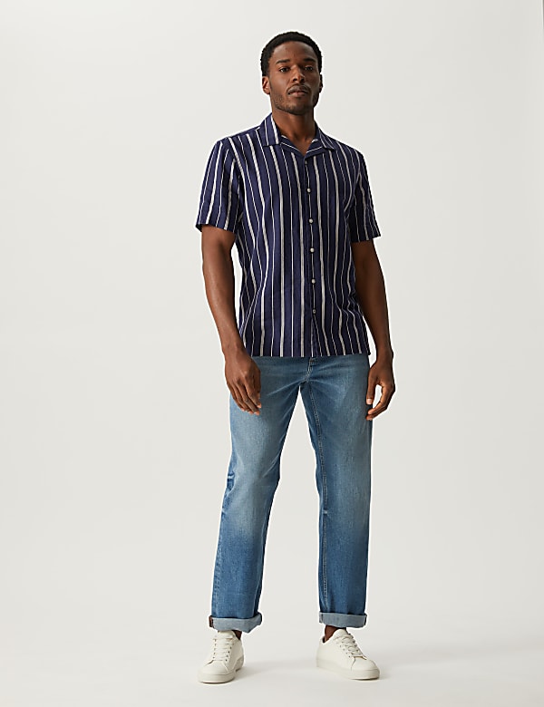 Linen Blend Striped Cuban Collar Shirt