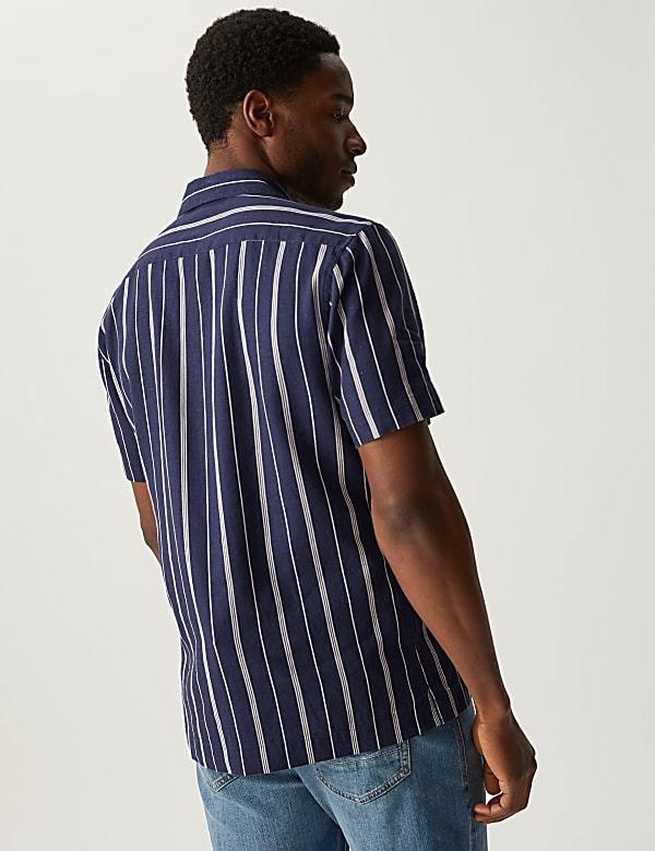 Linen Blend Striped Cuban Collar Shirt