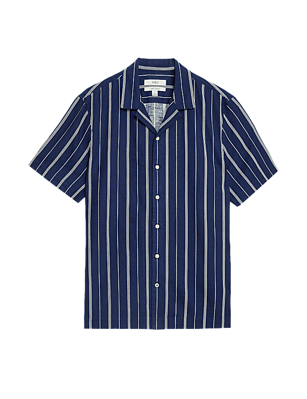 Linen Blend Striped Cuban Collar Shirt
