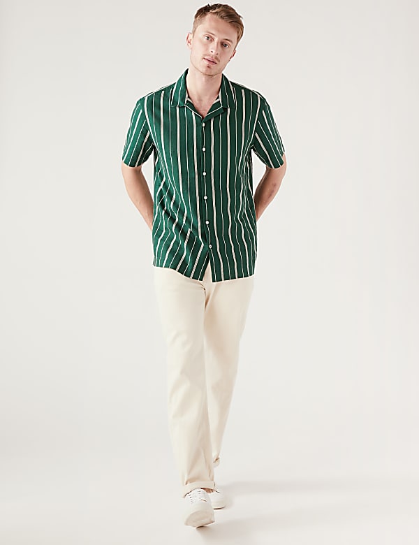 Linen Blend Striped Cuban Collar Shirt