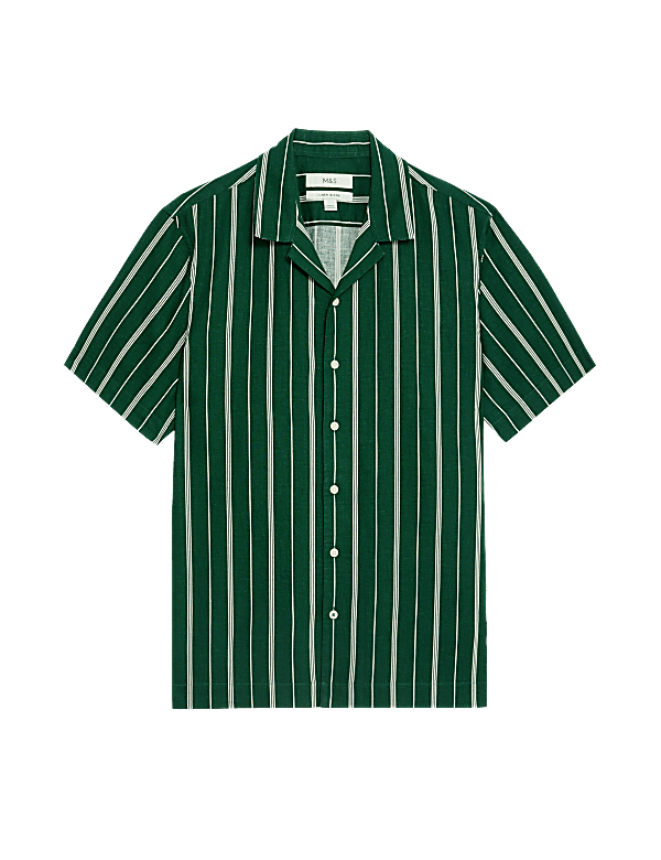 Linen Blend Striped Cuban Collar Shirt