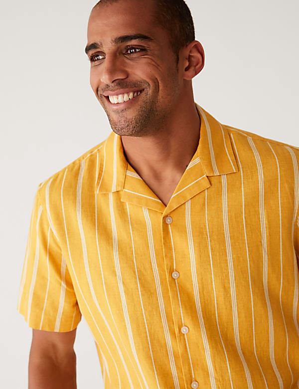 Linen Blend Striped Cuban Collar Shirt