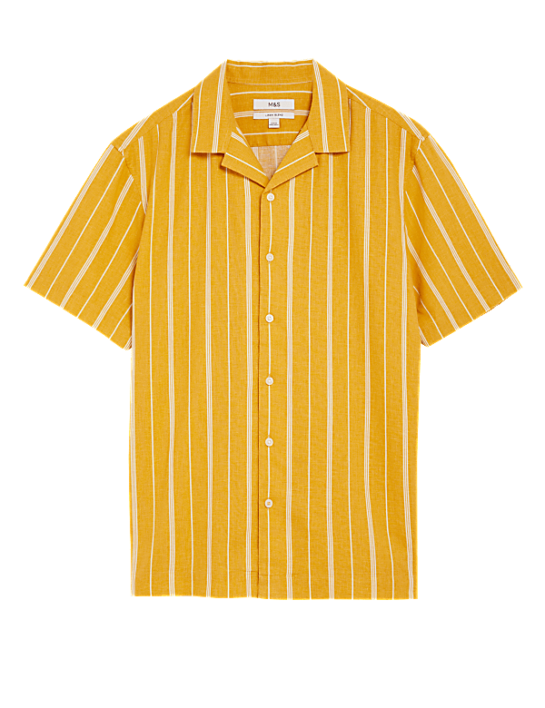 Linen Blend Striped Cuban Collar Shirt