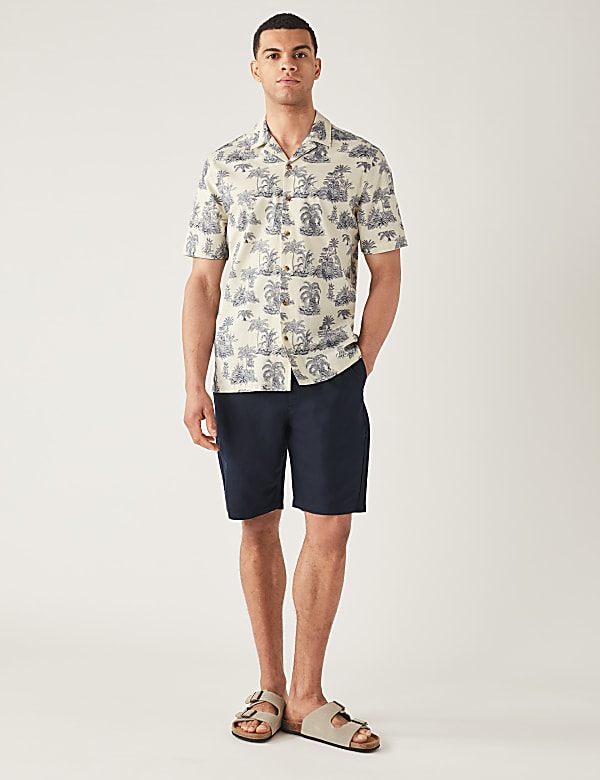 Pure Cotton Palm Tree Print Cuban Collar Shirt