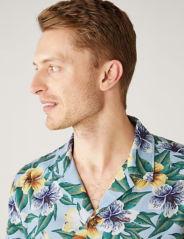 Pure Cotton Floral Cuban Collar Shirt