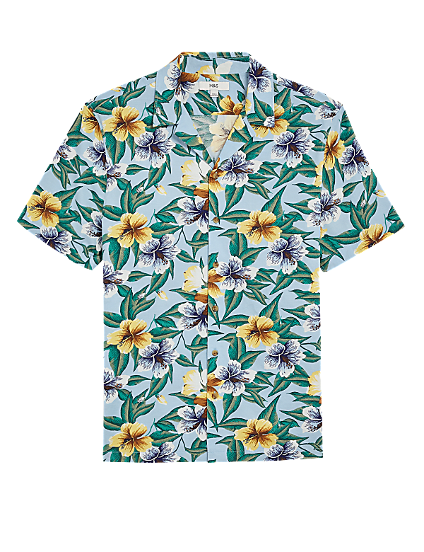 Pure Cotton Floral Cuban Collar Shirt